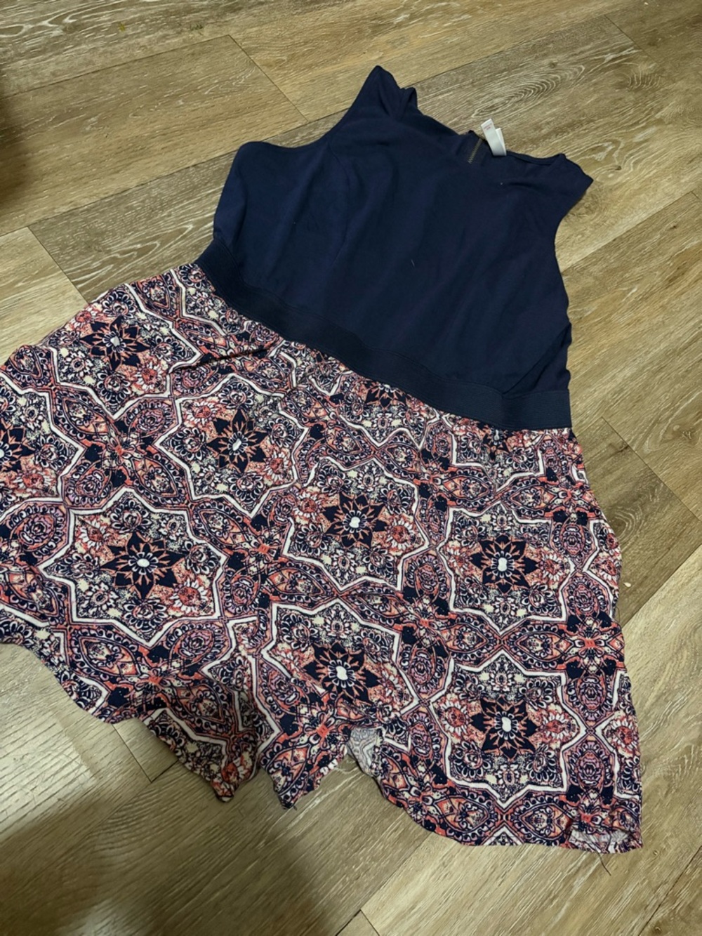 Navy Tank Top Romper with Patterned Shorts